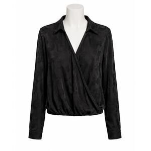 Maeve Lydia Floral Burnout Wrap Blouse - Black Long Sleeve - Size S